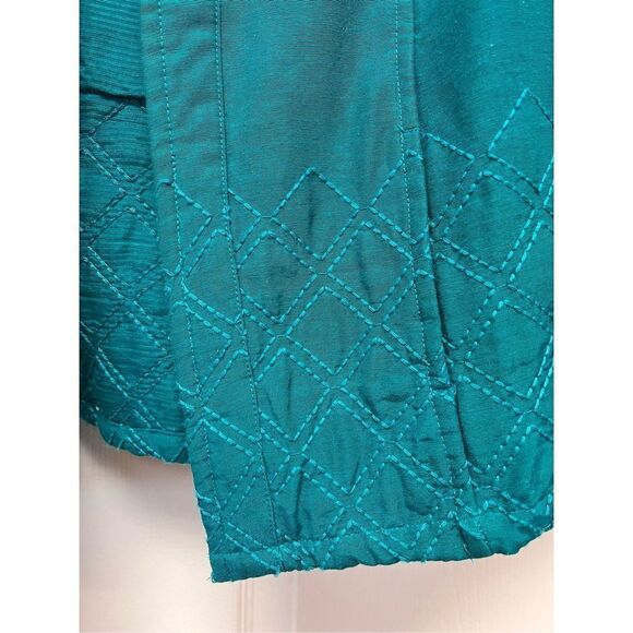 Chico’s Teal Quilted Open Front Jacket sz 0 or S EUC - Picture 2 of 7